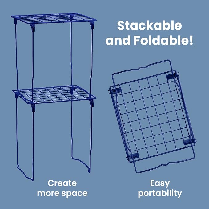 LockerMate Stac-A-Shelf Locker Organizer Shelf, Stackable, Extra Tall, Fits Standard Size School Lockers, Blue