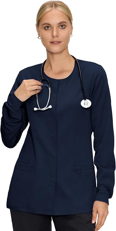 COZYFIT Scrub Jackets for Woman, Snap Front Nurse Jacket | 3 Pockets, Soft Fabric Layer, Easy Shift Layer, Easy Care, For Nurses, Clinics, Daily Medical Uniforms, Shift Wear
