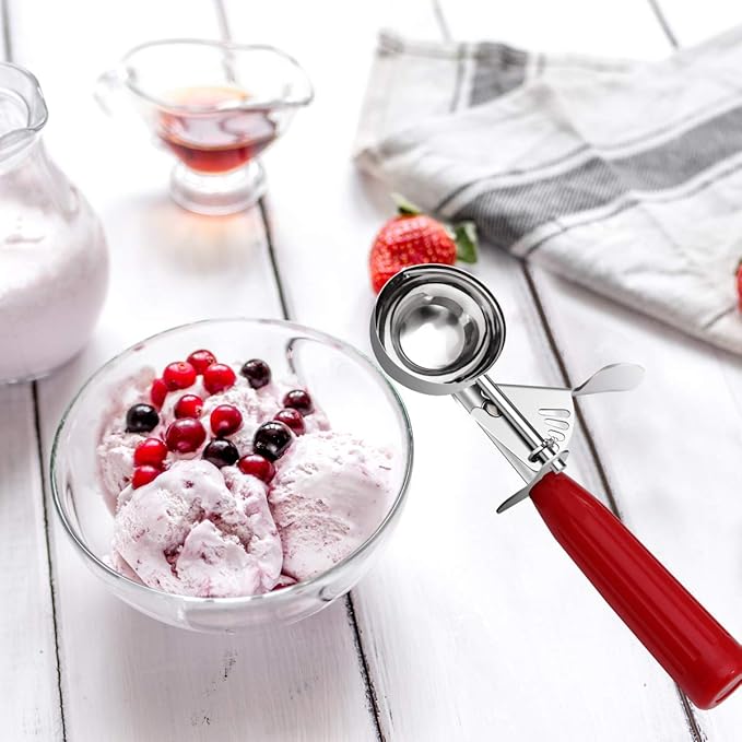 TOPKITCHEN Commercial-Grade Ice Cream Scoop 1.33 oz, 18/8 Stainless Steel Cookie Scoop with Plastic Handle, Portion Control Disher Scoop for Bakeries, Restaurants & Dessert Shops, #24, Red