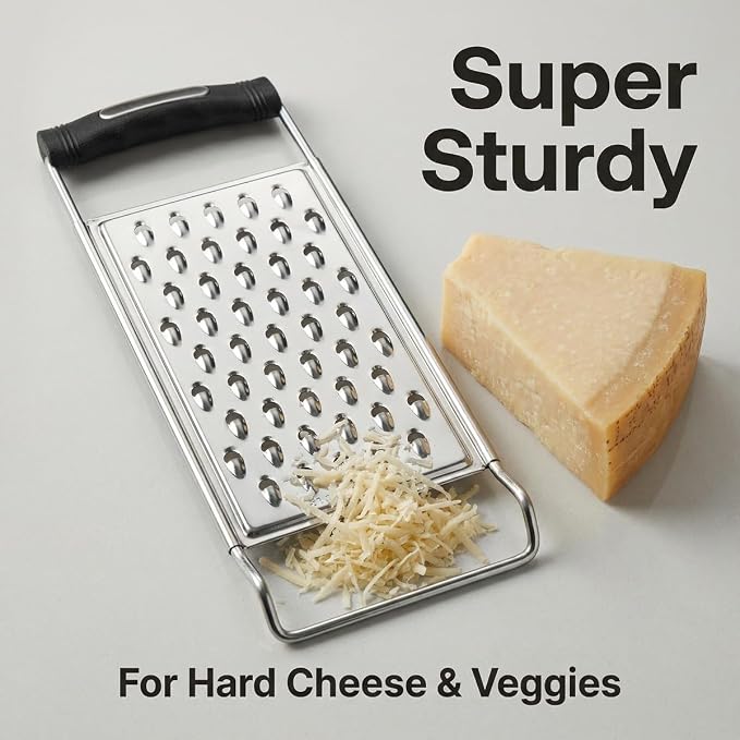 NACOLUS Stainless Steel Cheese Grater with Ergonomic Handle - Coarse Kitchen Grater & Shredder for Parmesan, Vegetables, Chocolate - Classic Design, Dishwasher Safe, Easy Grip (Coarse Grater)