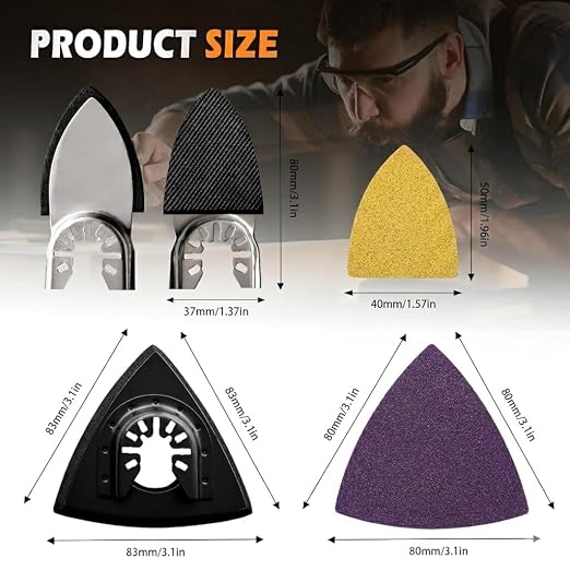 Oscillating Tool Sanding Pads Kit 114Pcs | 2Pcs Triangle Sanding Pads and 2Pcs Finger Sanding Pad, 110Pcs Multitool Sandpaper Set, Grit Fit for Finishing Wood Sanding