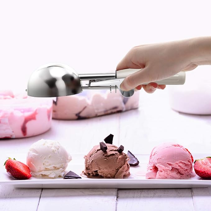 TOPKITCHEN Commercial-Grade Ice Cream Scoop 3.25 oz, 18/8 Stainless Steel Cookie Scoop with Plastic Handle, Portion Control Disher Scoop for Bakeries, Restaurants & Dessert Shops, #10, Ivory