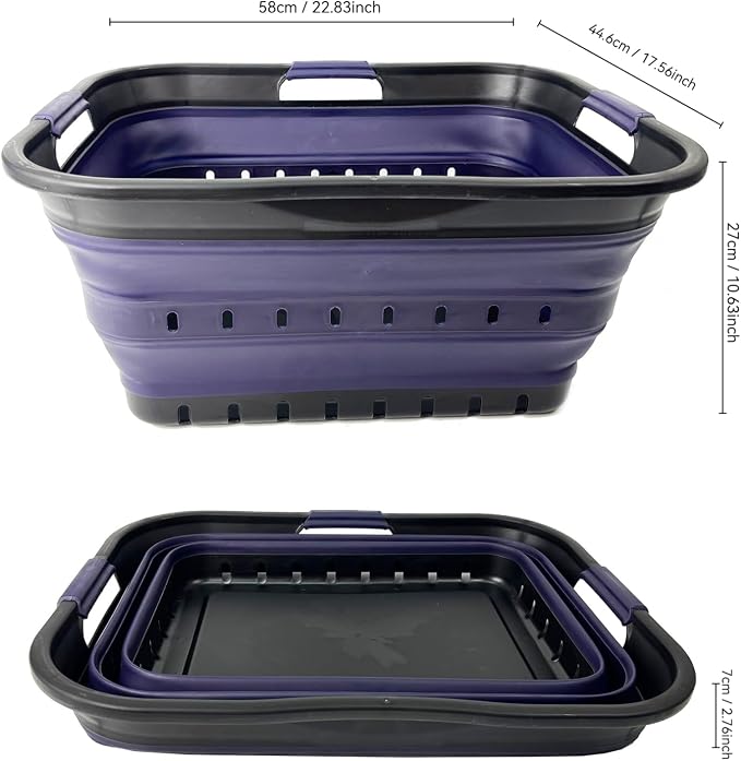 SAMMART 42 (11 Gallons) Collapsible Plastic Laundry Basket, Foldable Pop Up Storage Container/Organizer, Space Saving Hamper, Portable Bin for Dorm Room Bathroom (2, Black/Dark Purple)