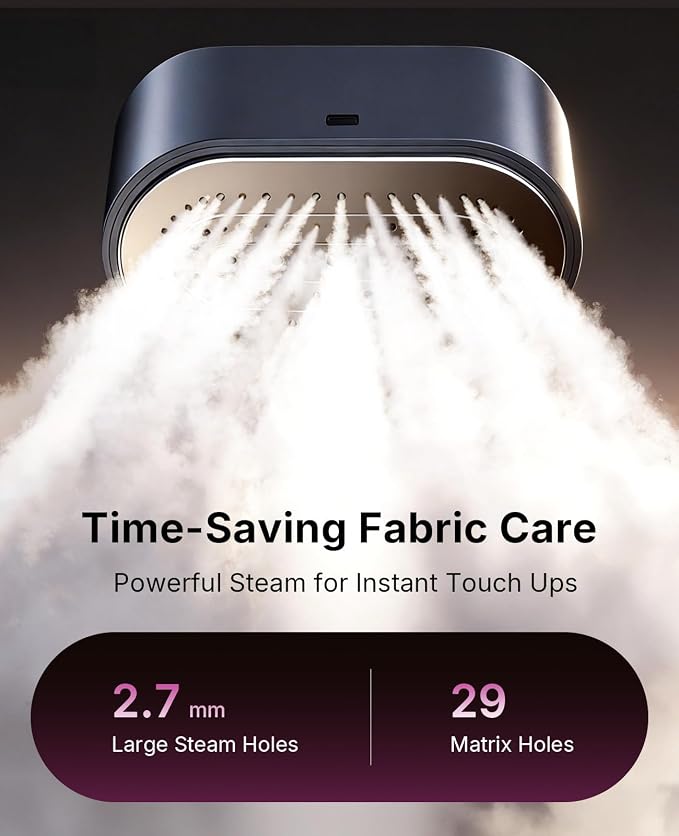 Jack & Rose Steamer for Clothes, 90g/min Boost and 38g/min Continious Steam, 29 Large Holes Powerful Steamer, 220ml Garments Capacity 2-in-1 Handheld Steaming & lroning, Cleaning Brush