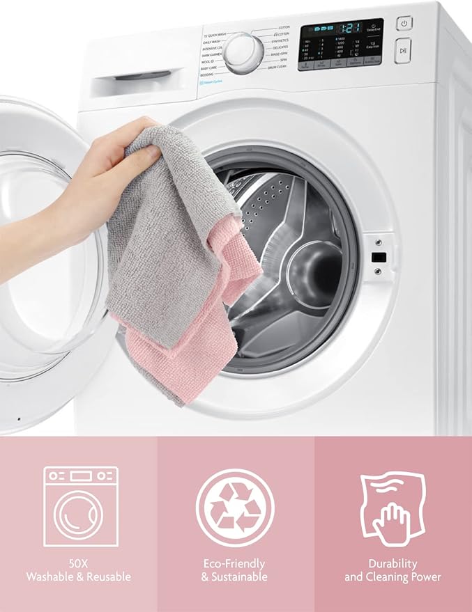 Fantasticlean Microfiber Cleaning Cloth Roll- 30 Sheets, 12" x 12" (Pink) | Super Absorbent, Lint-free, Tear-away Microfiber Towel Roll, for All-Purpose Cleaning, Reusable Alternative to Paper Towels