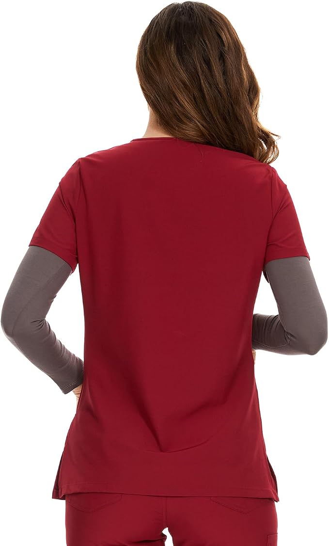 Scrubs Tops for Woman - Soft Stretch, V-Neck Tops | 3 Pockets, Side Split Design, Short Sleeve, Breathable & Lightweight Nursing Shirt, Easy-Care Fabric for All-Day Comfort