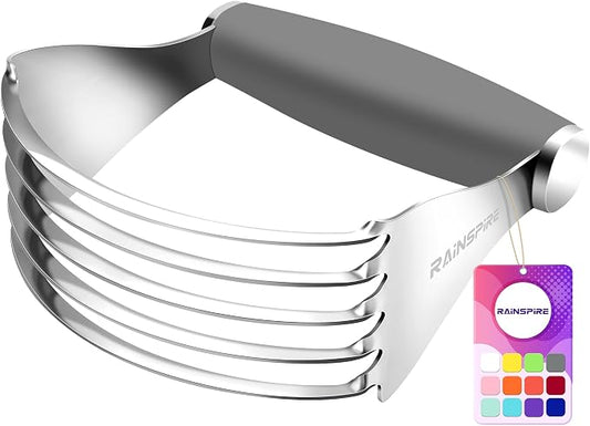 Rainspire XL Pastry Cutter For Baking, Heavy Duty Pastry Blender Stainless Steel, Thick Sharp Blades Dough Blender, Dough Cutter Butter Cutter Pastry for Easy Mixing, Dishwasher Safe, Grey