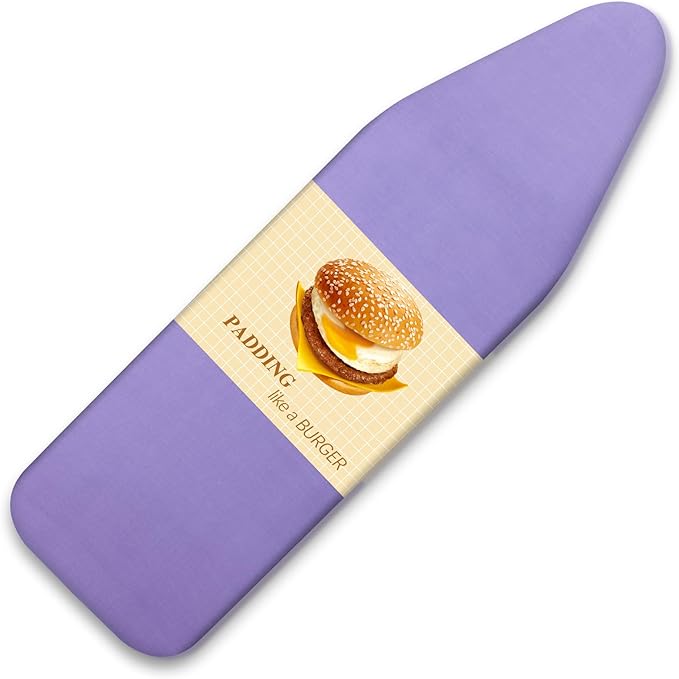 BNDX 15"x54" Ironing Board Cover for Apartments – Lavender Color with Thick Padding, 2" Elastic Edge & Dual Buckles, Scorch & Stain Resistant, Easy Installation
