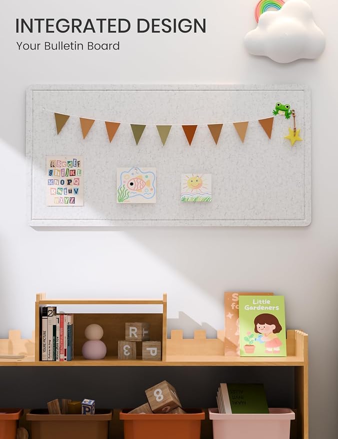 Fluxynara 35" x 17.1" Bulletin Board, Light Gray | Cork Board Alternative with 12 Removable Adhesive Tabs, Foldable Felt Pin Board for Home, Office, Classroom & Dorm