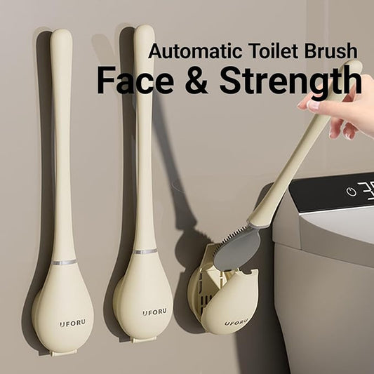 Flexible Silicone Toilet Brush and Holder Set Wall Mounted, Auto Closing TPR Brush Head for Deep Cleaning, Space Saving Bathroom Essentials with Adhesive Mounts (No Drilling) (2, Grayish Green)