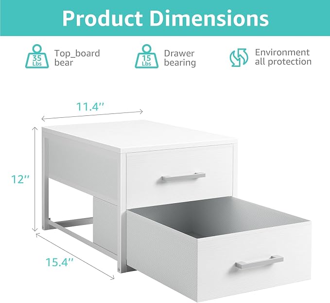 BOLUO Stackable Storage Drawers Closet Organizers and Storage Fabric White 2 Drawer Dresser for Bedroom Modern