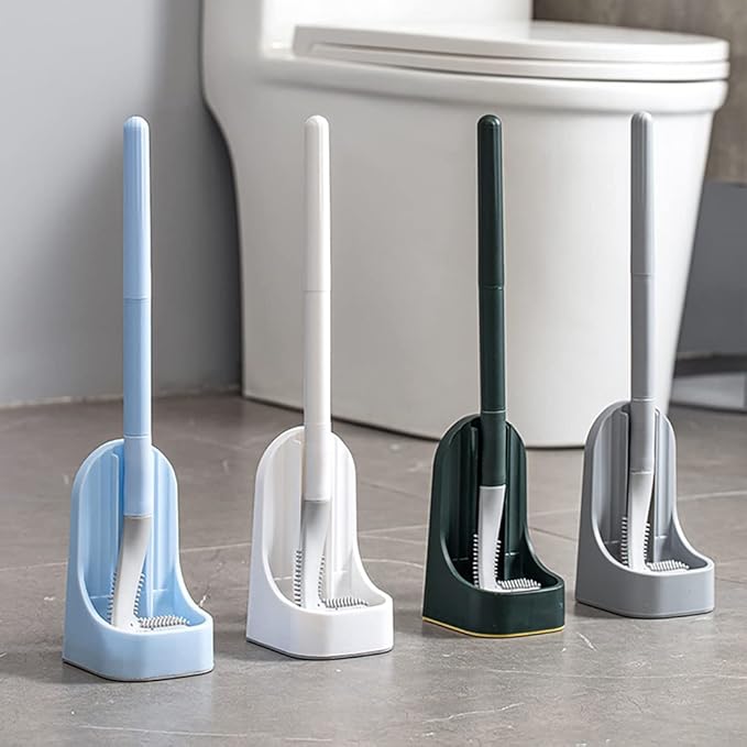 Toilet Brush, Long Handle Golf Toilet Brush with Holder 360° Deep Cleaning Flexible Silicone Toilet Cleaner Brush Wall Mounted for Bathroom (Grey)