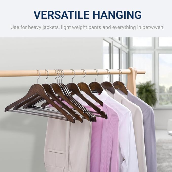 Amber Home 20 Pack Retro Wooden Coat Hangers, Vintage Wood Suit Hangers with Non-Slip Pant Bar, Clothes Hangers for Closet Organization, Shirts, Jackets, Dresses, and Pants (Retro, 20)