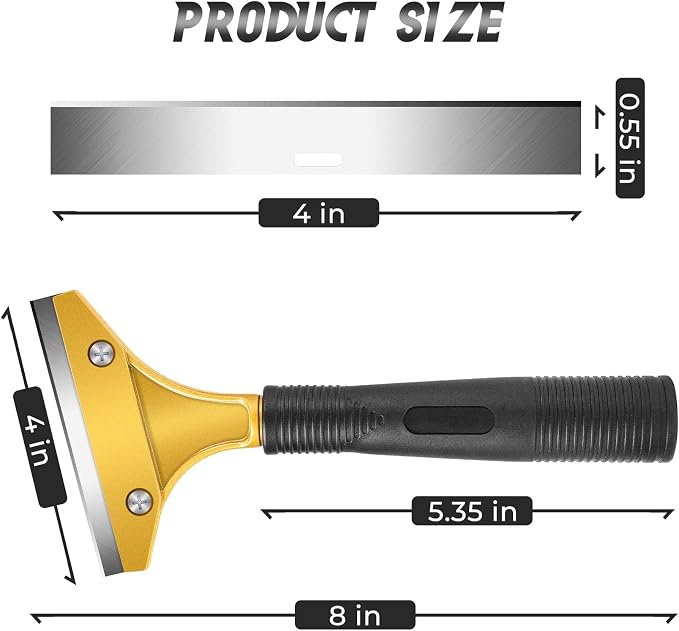DIYSELF Razor Blade Scraper, Heavy Duty Tile Scraper with 10 SK5 Blades | Protective Cover, Razor Blade for Removing Paint, Wallpaper & Glue from Floors, Glass & Stoves, Razor Scraper Tool, Gold