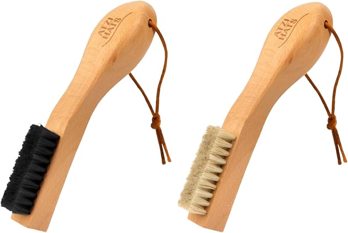 Laundry Stain Remover Clothes Brush Set of 2 Natural Soft Boar Bristle White & Black for Scrubbing Out Tough Stains on Delicate Fabrics, Knits, Cotton, Linens, Small Brush