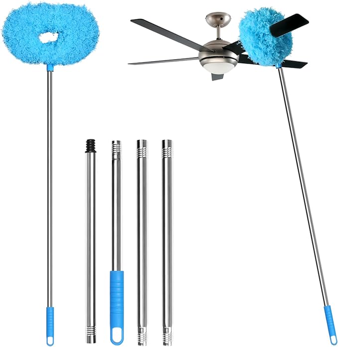 Eunice 13-50 Inches Ceiling Fan Duster with Extension Pole | Extendable Microfiber Cleaning Brush for High Ceiling, Blades, Cobwebs, Adjustable Dusting Tool for Home,Window,Door(Blue)