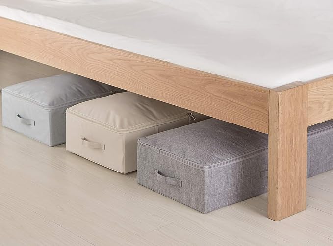 2pcs Clothing Shoes Bedding Lidded Storage Baskets for Underbed Organizer | folding design, shleves/closet/wardrobe organizer, sturdy boards inside, carrying handles around, stackable, space saving