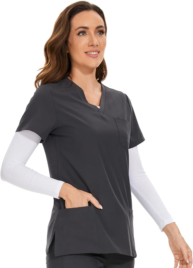 Scrubs Tops for Woman - Soft Stretch, V-Neck Tops | 3 Pockets, Side Split Design, Short Sleeve, Breathable & Lightweight Nursing Shirt, Easy-Care Fabric for All-Day Comfort