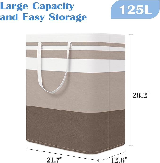 BlissTotes 3-Pack Laundry Basket, Collapsible Laundry Hamper, Khaki, 125L | Laundry Clothes Hamper, Hampers for Bedroom, Freestanding Hamper with Handles, Clothes Laundry Basket