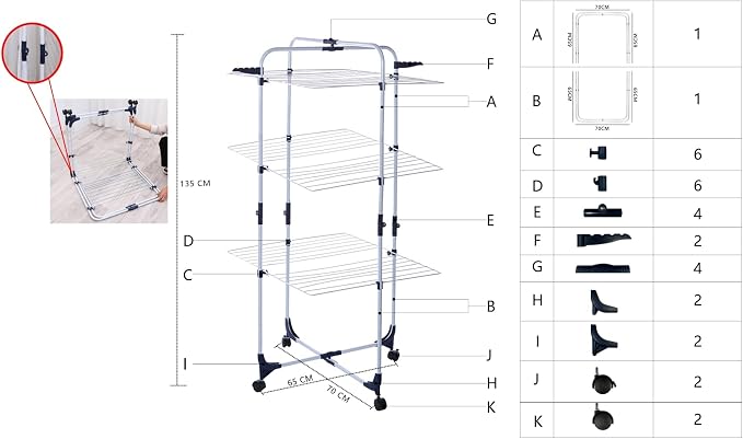 Lavish Home Clothes Drying Rack – 4-Tiered Laundry Station with Collapsible Shelves and Wheels for Folding, Sorting and Air Drying Garments