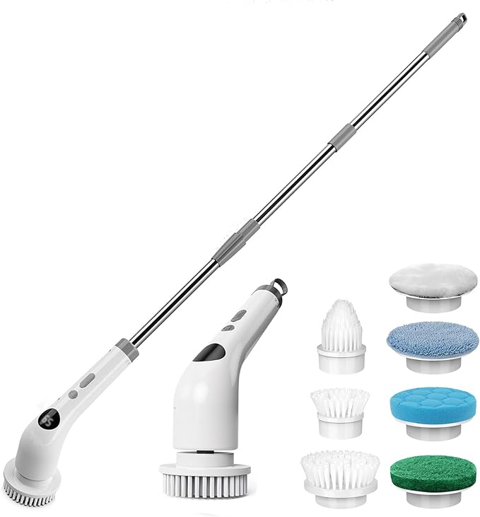 qimedo Electric Spin Scrubber, Rechargeable Handheld Electric Scrubber for Cleaning, Cordless Power Dish Scrubber with 7 Brushes for Bathtub Grout Tile Floor
