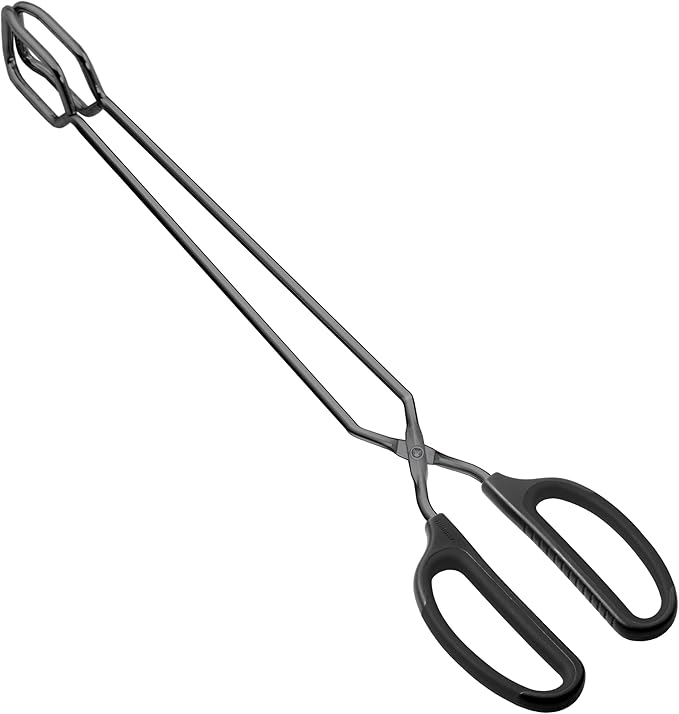 HINMAY 16" Extra Long Scissor Tongs, Stainless Steel Metal Kitchen Tongs for Cooking, Grilling & Serving (Black)