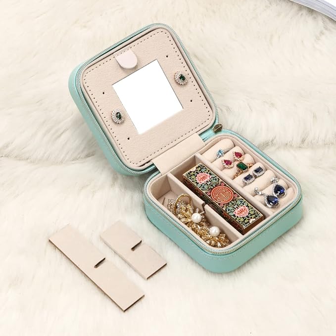TRODANCE Jewelry Case with Mirror, Small Travel Jewelry Organizer, Portable Jewelry Box Mini Organizer Display Storage Box For Rings Earrings Necklaces (4Color - 4packs)