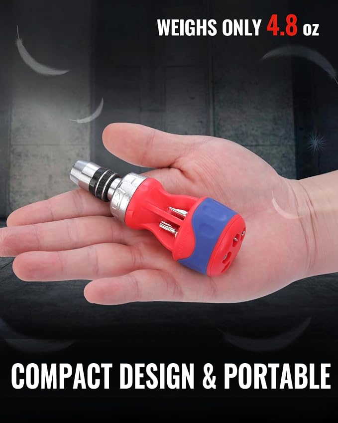 WORKPRO 12-in-1 Stubby Ratcheting Multi-bit Screwdriver | Short Screw Drivers with Magnetic, Quick-load Mechanism, Premium S2 Steel, Small Screwdriver with Double End Bits in Handle