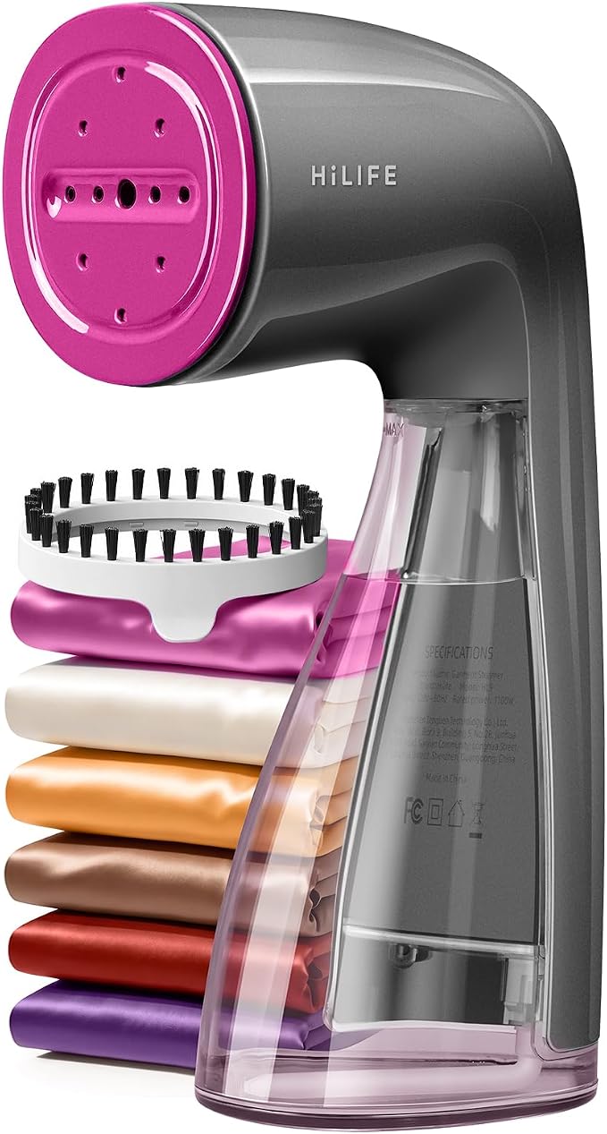 HiLIFE Steamer for Clothes, Portable Handheld Design, 240ml Big Capacity, 700W, Strong Penetrating Steam, Removes Wrinkle, for Home, Office and Travel(ONLY FOR 120V) (Rose Pink)