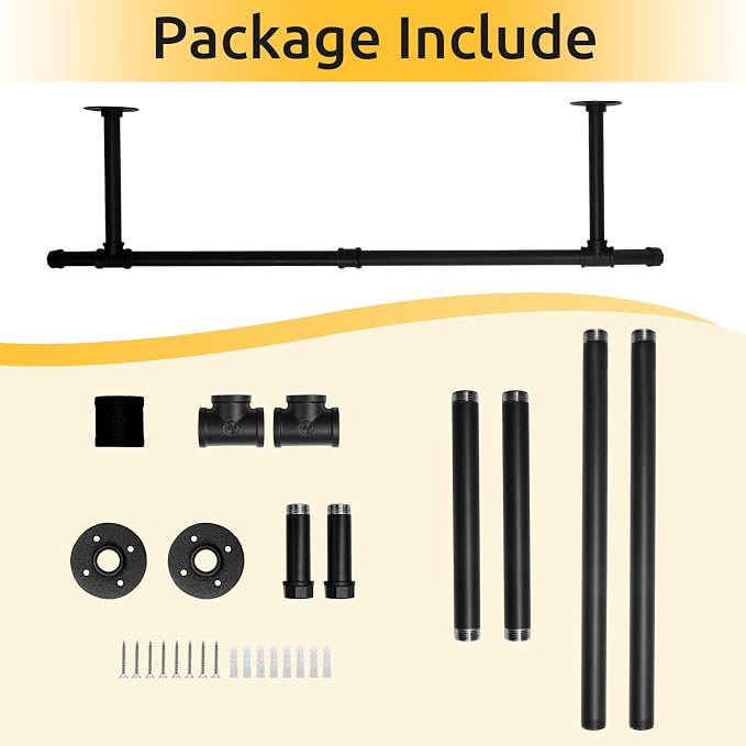 Oroonoko 36 inch Industrial Pipe Clothes Rack Wall Mount For Hanging Rod Bar for Laundry Room Up to Max Load 135Lb Black