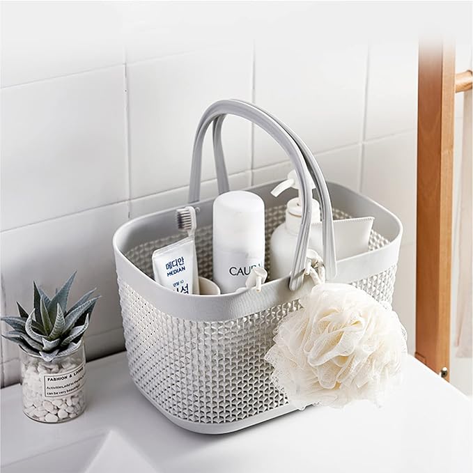 Plastic Protable Shower Caddy Basket, Storage Organizer, Grey, 2 Pack | Bottom Drain Holes, Keep Dry, Sturdy and Durable, Easy to Carry for Bathroom, Kitchen, Dorm Room, RV, College