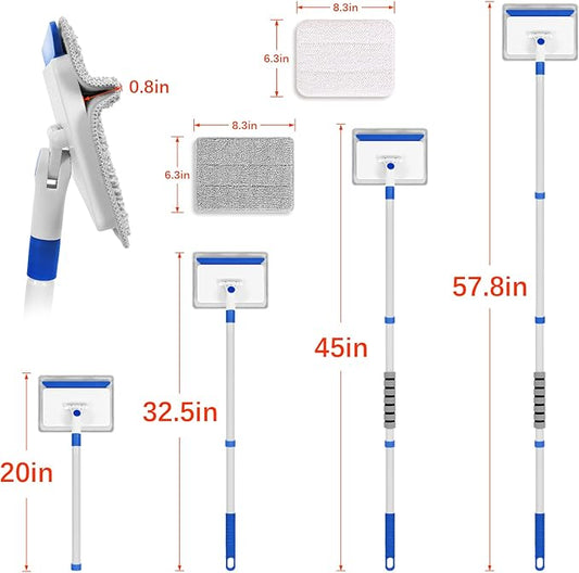 Baseboard Cleaner Tool with Handle, Wall Cleaner with Extendable Long Handle ,Door Frame Cleaning Tool Including 4 Reusable Cleaning Pads. Quick Clean Baseboard Cleaning, Ceiling and Wall.