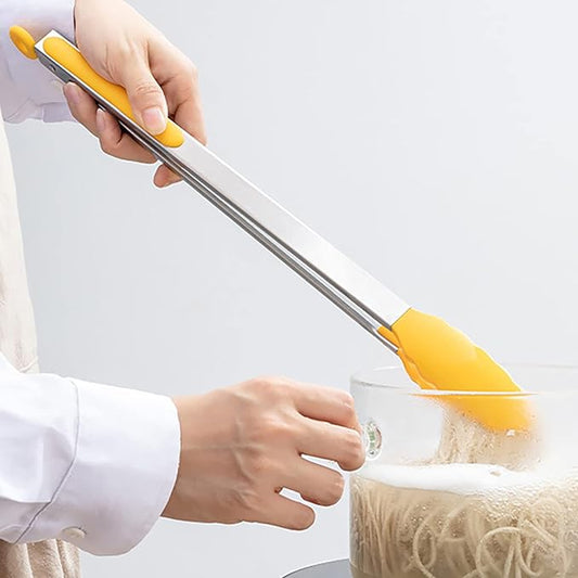 18 inch Extra Long Grill Tongs (1 orange + 1 yellow), with Silicone Tip Head, Stainless Steel Barbecue Tongs with Long Handle, Large Sized Food Tong