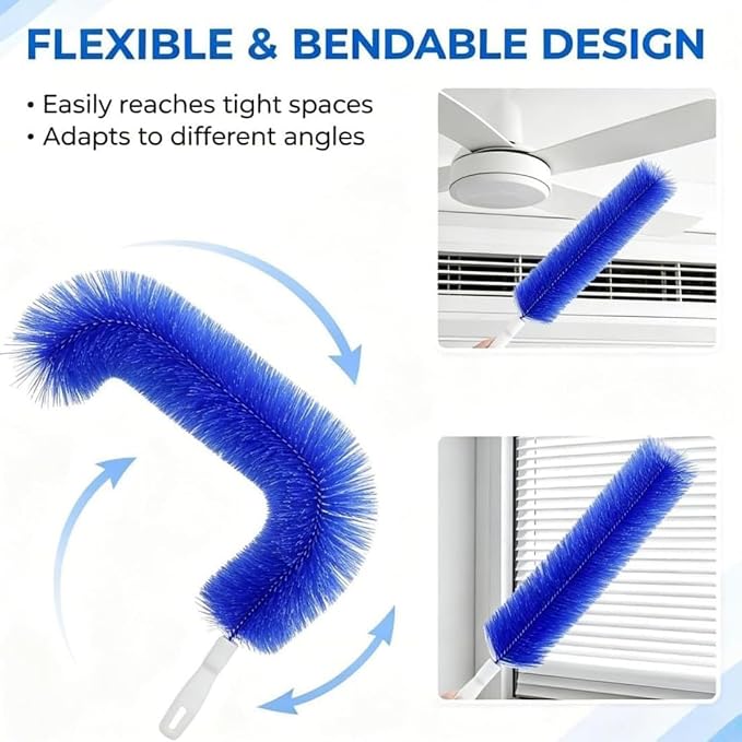 Bendable Microfiber Duster for Cleaning, Fan Cleaning Brush with Flexible Head, Reusable Fan Duster for Ceiling Fans, Blinds & Air Vents, Washable Dust Clean Brush for Home, Office & Car (Gray,2PCS)