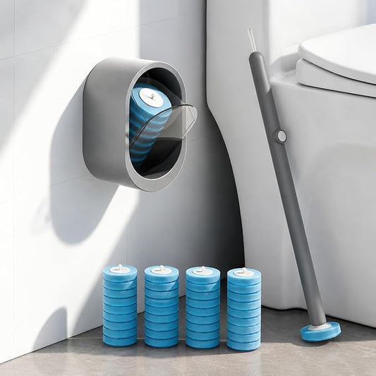 Disposable Toilet Brush with 32 Refills,Wall Mounted Toilet Wand and Holder Set, Deep Bathroom Cleaning Toilet Bowl Cleaner with Storage Holder