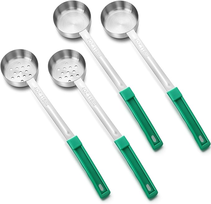 Teenyyou 4 Pcs Portion Control Serving Spoons Portion Control Spoons Ladle Scoops Food Measuring Utensils Proportion Manage Slotted and Unslotted Scoops for Weight Loss(Green,4oz)