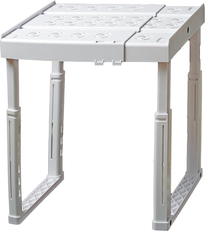 ABLinox Locker Organizer Shelf, Adjustable Width and Height, Ideal for School, Office, and Gym Lockers (White)