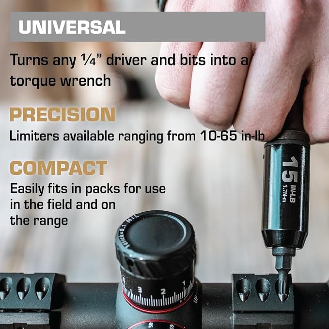 Fat Stix Individual Limiter 10-65 Inch-Pounds with Preset Torque, Accurately Tightens, Reversible, Compatible with Wheeler Fat Stix T-Handle Driver, for Gunsmithing, Reloading, and Torque Adjustment