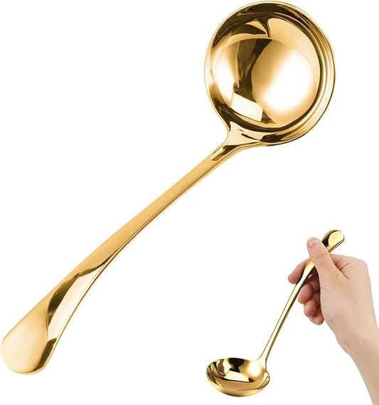 7.9'' Gold Small Ladle 18/10 Stainless Steel Gravy Ladles Sauce Soup Ladle Mirror Polished Kitchen Utensil for Spooning Gravy Sauce Soup