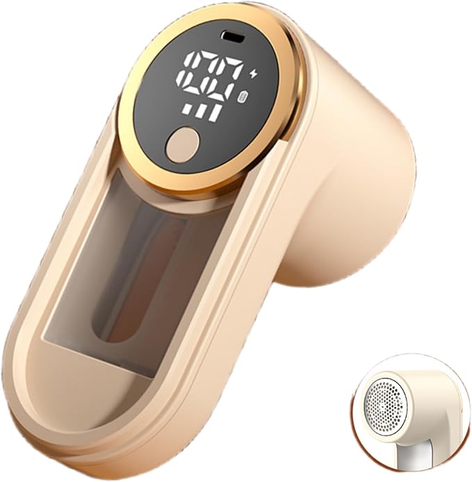 Rechargeable Fabric Shaver, Electric Lint Remover with LED Display, 3-Speed Pill Remover for Clothes & Furniture (Khaki)