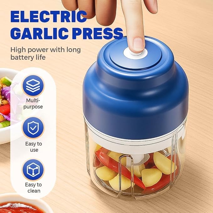 Electric Mini Garlic Chopper Set, 2026 New Small Garlic Chopper Mincer, USB Rechargeable, Wireless Veggie Grinder, Rapidly Garlic Minces Ginger Onion Chili Veggie (Blue, 320ml)