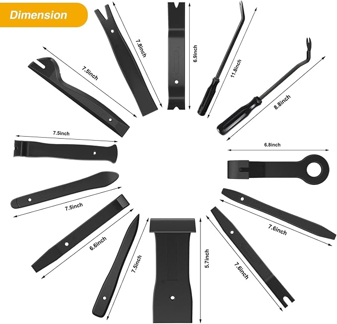 GOOACC 13PCS Nylon Trim Removal Tool Set | for Bumper Fastener Rivet Clips Car Door Clip Panel Audio Video Dashboard Dismantle Black