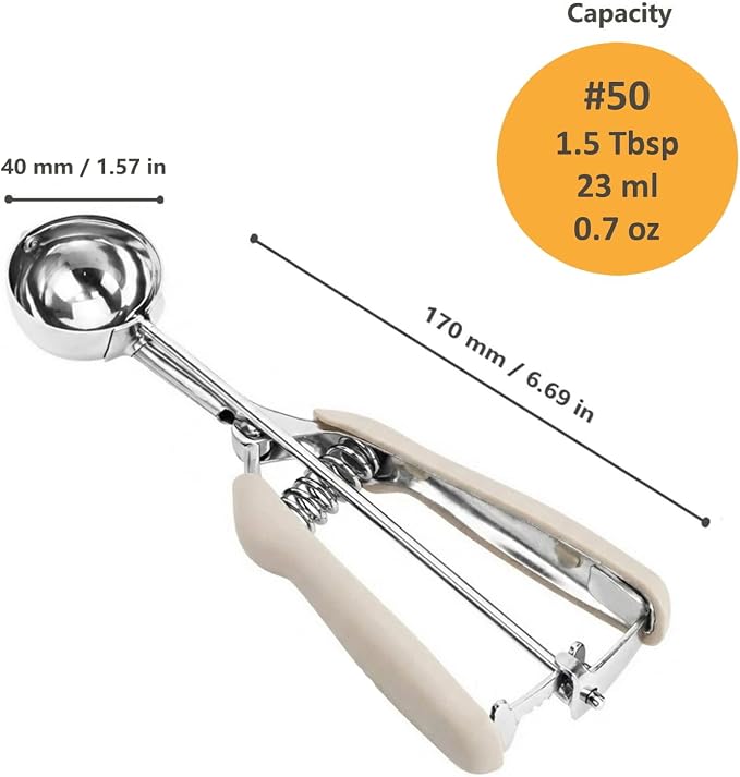 Cookie Scoop, Ice Cream Scoop, 1.5 Tbsp/ 23ml/ 0.7 oz Cookie Scoops for Baking, 18/8 Stainless Steel Cookie Scooper for Baking, Cookie Dough Scoop, Ice Cream Scooper with Trigger Release (White)