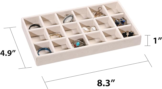 Frebeauty Jewelry Trays for Drawer,Set of 9 Jewelry Organizer and Storage | Velvet Material,Earring Holder Organizer,Stackable Jewelry Display for Vanity,Drawer Inserts for Rings,Studs,8.3×4.9 inch