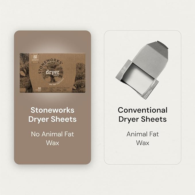 Grab Green Stoneworks Dryer Sheets, 160 Sheets, Birch Branch, Compostable | Softens fabrics; Reduces Static; Cruelty-free; Plant & Mineral Based; No Harsh Chemicals