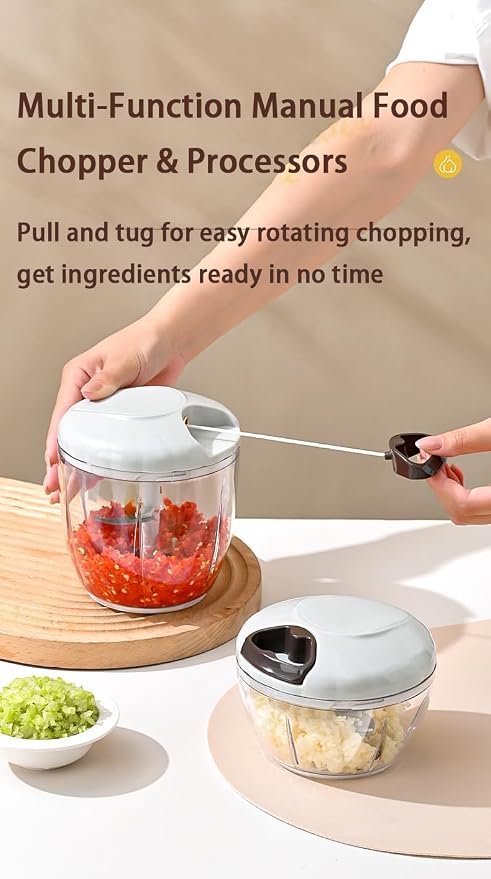 Food Processor Vegetable Chopper Manual, Portable Hand Pull String Garlic Mincer Onion Cutter for Veggies, Ginger, Fruits, Nuts Kitchen Cooking, Herbs, etc., 900ml, Kitchen Cooking Tool