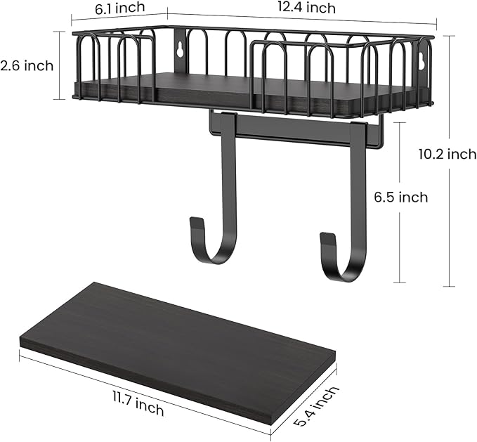 TJ.MOREE Ironing Board Hanger Metal Wall Mount, Ironing Board Holder, Iron Wood Shelf with Large Storage, Laundry Room Decor Black