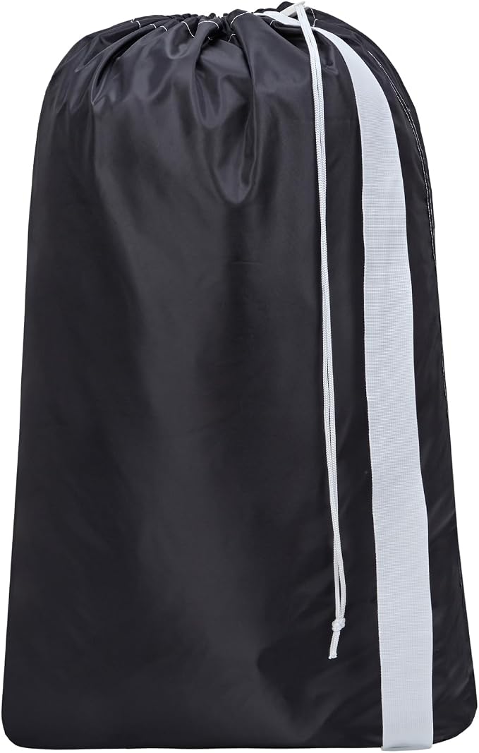 HOMEST XL Laundry Bag with Strap, Clothes Organizer for Dorm & Travel | Heavy-duty nylon material supports bulky garments and daily transport between baskets and storage areas, Black