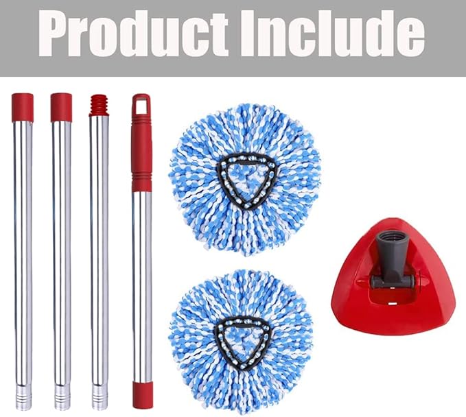 ANREKEYH Spin Mop Head, Base, Handle Replacement for O-ceda EasyWring RinseClean Microfiber Spin Mops, 2 Microfiber Mop Refills, 1 Triangle Head Cover and 30-58in Handle (Blue (2-Tank System))