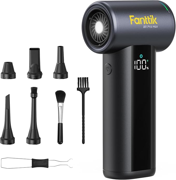 Fanttik B11 Pro Max Electric Air Duster (Black) | 150000RPM Brushless Motor, 100-Speed Adjustable, One-Tap Booster, 28.08Wh Rechargeable Battery for PC, Car & Home